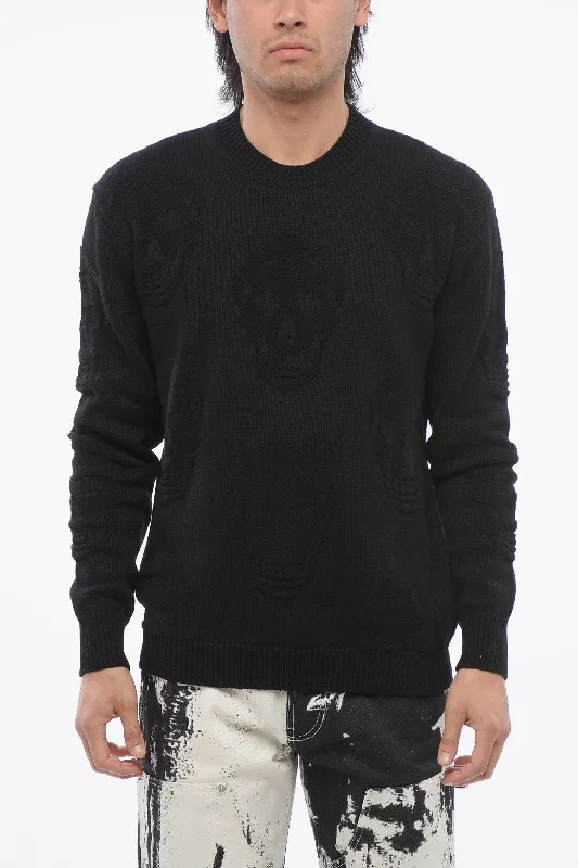 Men's Sweaters for Cold WeatherAlexander Mcqueen Crew Neck Skull Jacquard Cotton Sweater
