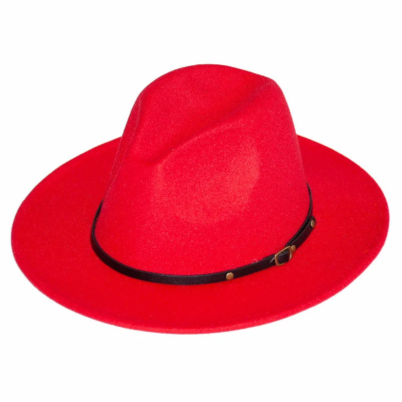 Kids' Sun HatsWide Brim Red Fedora with Leather Band
