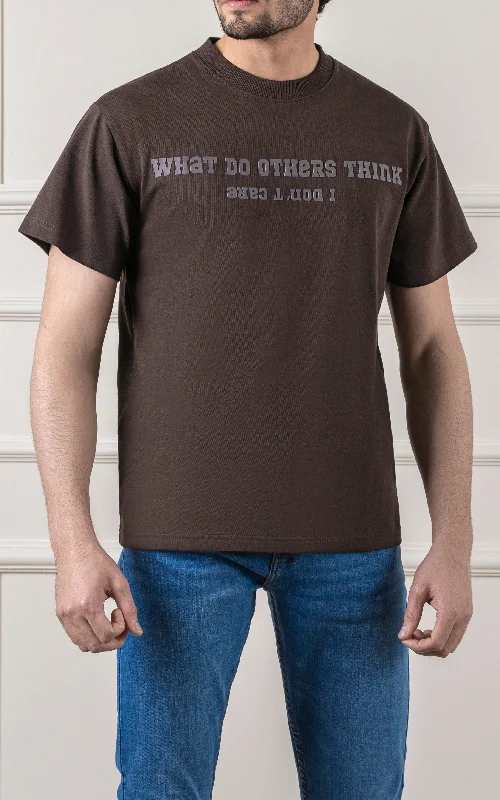 Men's Shirts with Button-Down CollarsOVER SIZE GRAPHIC T SHIRT BROWN