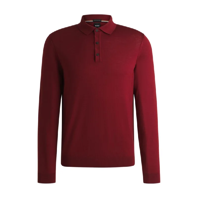 Men's Sweaters with Button-Down PlacketsSlim-fit sweater in merino wool with polo collar