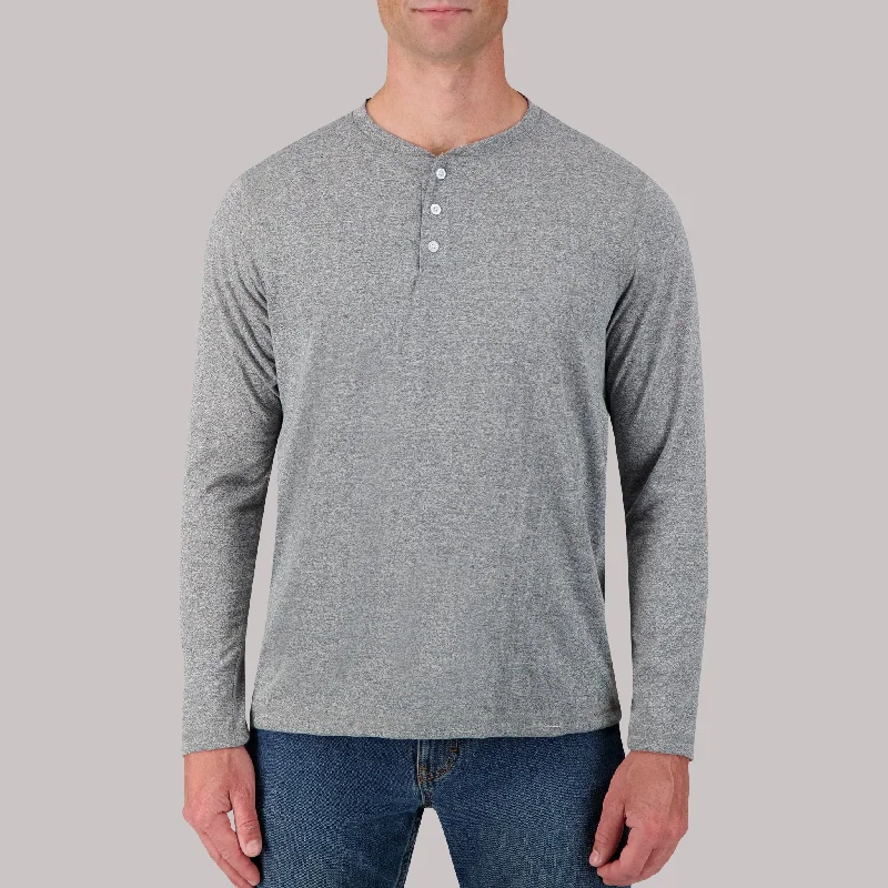 Men's Shirts with Pleated HemlinesRecycled Long Sleeve Henley Top in Gray