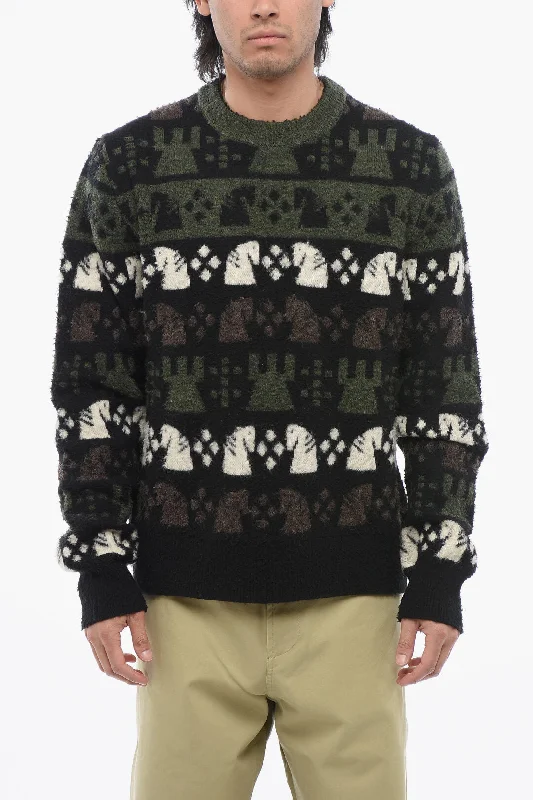 Men's Sweaters with Hoods and DrawstringsBurberry Embroidered Wool Chess Crewneck Sweater