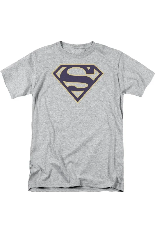 Men's Shirts with Cowl NecksSuperman Navy & Gold Shield Short Sleeve Adult Tee / T-Shirt Men's Shirts with Cowl NecksSuperman Navy & Gold Shield Short Sleeve Adult Tee / T-Shirt