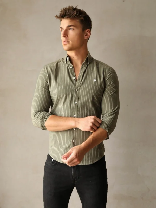 Men's Shirts with Velcro ClosuresModena Stripe Shirt - Khaki