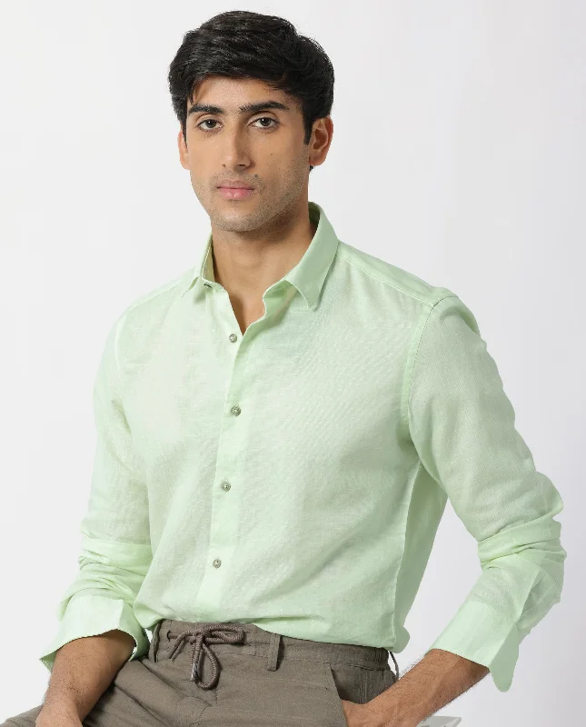 Men's Slim-Fit Shirts for a Flattering ShapeRare Rabbit Men's Linux Pastel Green Cotton Linen Fabric Full Sleeves Regular Fit Solid Shirt