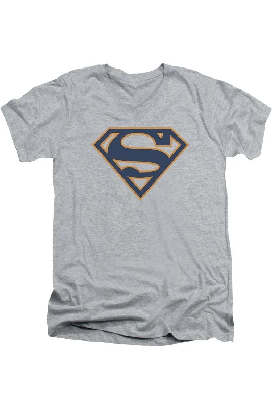 Comfortable Men's Polo ShirtsSuperman Navy & Orange Shield Short Sleeve Adult V Neck Tee / T-Shirt Comfortable Men's Polo ShirtsSuperman Navy & Orange Shield Short Sleeve Adult V Neck Tee / T-Shirt