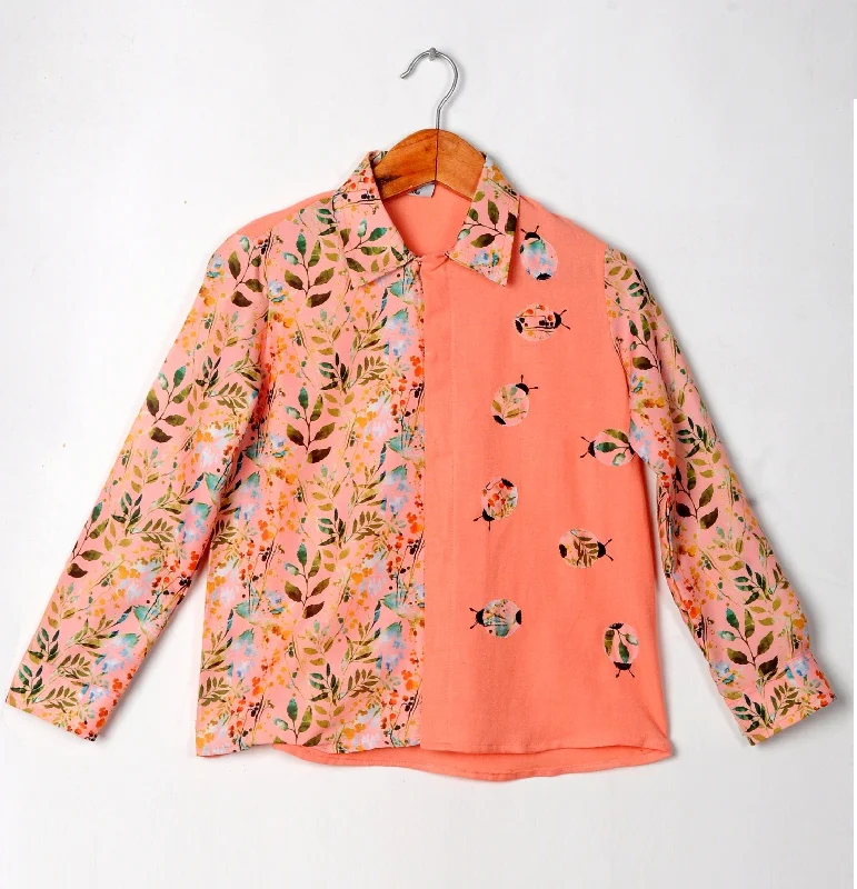 Men's Oxford Shirts for a Preppy StylePre-Order: Peach Leafy Print Bugs Full Shirt Boy