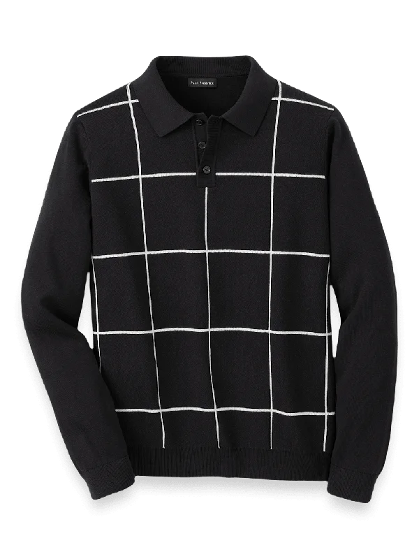 Men's Shirts with Cowl NecksCotton Three Button Polo - Black