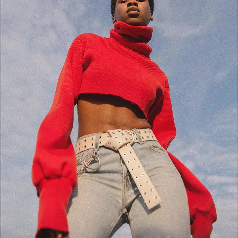 Comfortable Men's Cotton SweatersCasual Loose Sexy Solid TurtleNeck Long Sleeve Knit Crop Christmas Sweater