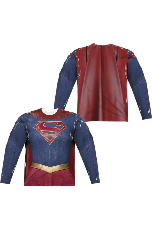Men's Shirts with Contrast CollarsSupergirl Supergirl Uniform (Front/Back Print) Long Sleeve Adult Poly Crew Tee / T-Shirt Men's Shirts with Contrast CollarsSupergirl Supergirl Uniform (Front/Back Print) Long Sleeve Adult Poly Crew Tee / T-Shirt