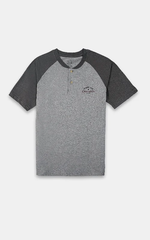 Men's Shirts for CampingRAGLAN SLEEVES HENLEY T-SHIRT GREEN GREY