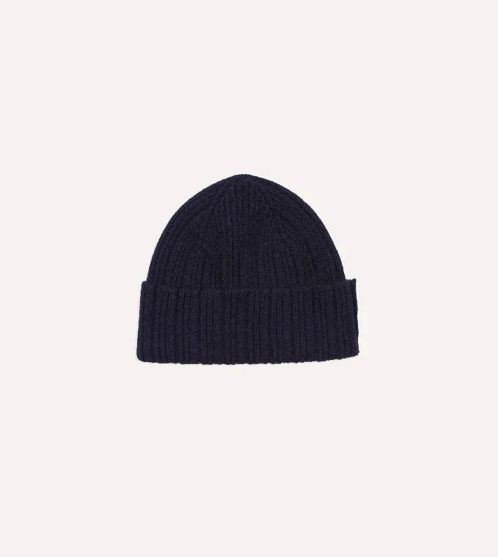 Designer Trucker HatsNavy Angora Lambswool Ribbed Knit Cap