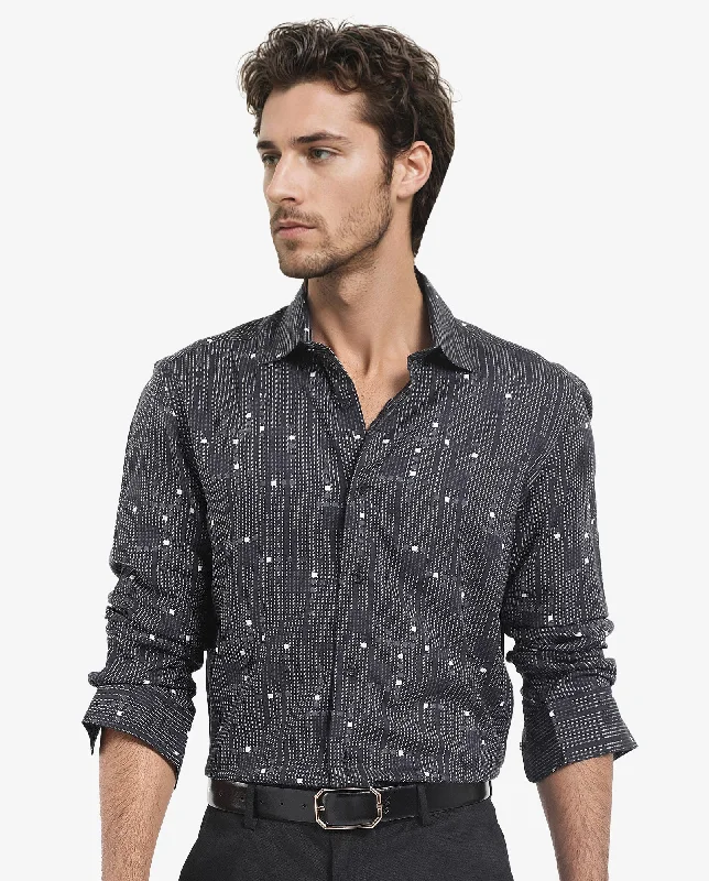 Men's Patterned Dress Casual Shirts for Smart-Casual EventsRare Rabbit Men's Deneb Dark Blue Viscose Fabric Full Sleeve Regular Fit Abstract Geometric Print Shirt Men's Patterned Dress Casual Shirts for Smart-Casual EventsRare Rabbit Men's Deneb Dark Blue Viscose Fabric Full Sleeve Regular Fit Abstract Geometric Print Shirt
