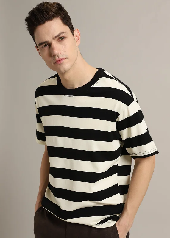 Men's Shirts with Short PlacketsBlack And Cream Stripe T-shirt