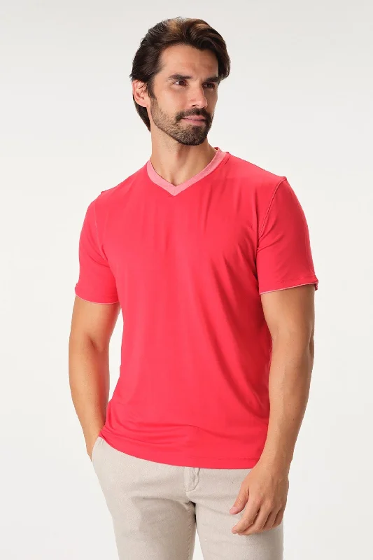 Men's Shirts with High NecksPerformance V-Neck Contrast Collar T-Shirt