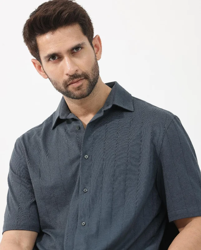Men's Patterned Dress Shirts for a Unique TwistRare Rabbit Men's Vert SS Dusky Teal Cotton Fabric Half Sleeves Boxy Fit Self Stripes Knit Shirt Men's Patterned Dress Shirts for a Unique TwistRare Rabbit Men's Vert SS Dusky Teal Cotton Fabric Half Sleeves Boxy Fit Self Stripes Knit Shirt