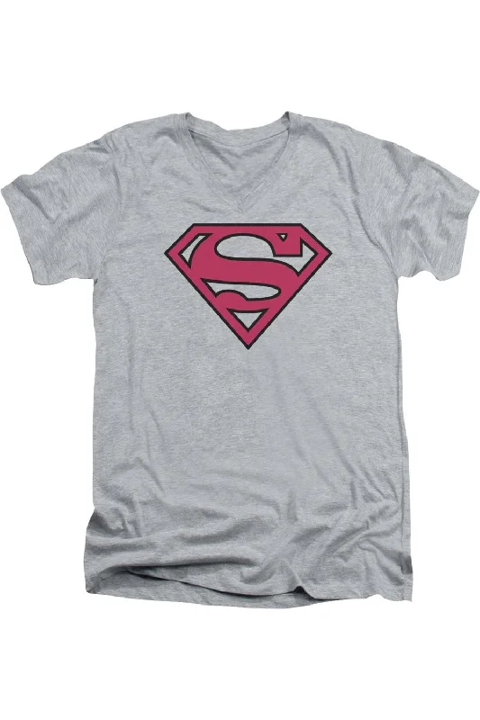 Men's Shirts with Adjustable HemlinesSuperman Red & Black Shield Short Sleeve Adult V Neck Tee / T-Shirt Men's Shirts with Adjustable HemlinesSuperman Red & Black Shield Short Sleeve Adult V Neck Tee / T-Shirt