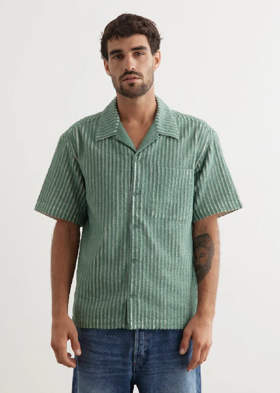 Men's Shirts with Snap ButtonsHand-Frayed Stripe Short Sleeve Shirt