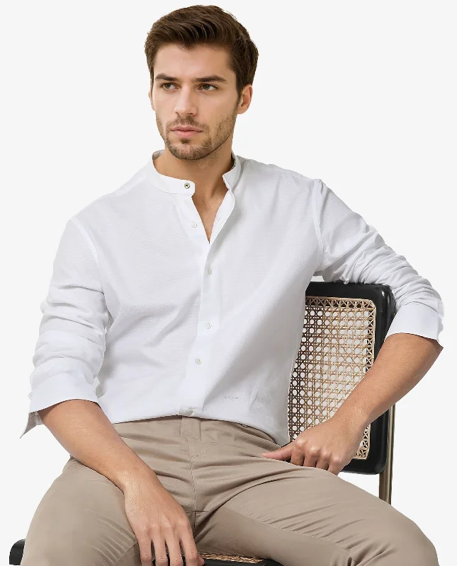 Men's Monochrome Shirts for a Minimalist VibeRare Rabbit Men's Stellar White Mandarin Collar Full Sleeves Self Micro Check Shirt Men's Monochrome Shirts for a Minimalist VibeRare Rabbit Men's Stellar White Mandarin Collar Full Sleeves Self Micro Check Shirt