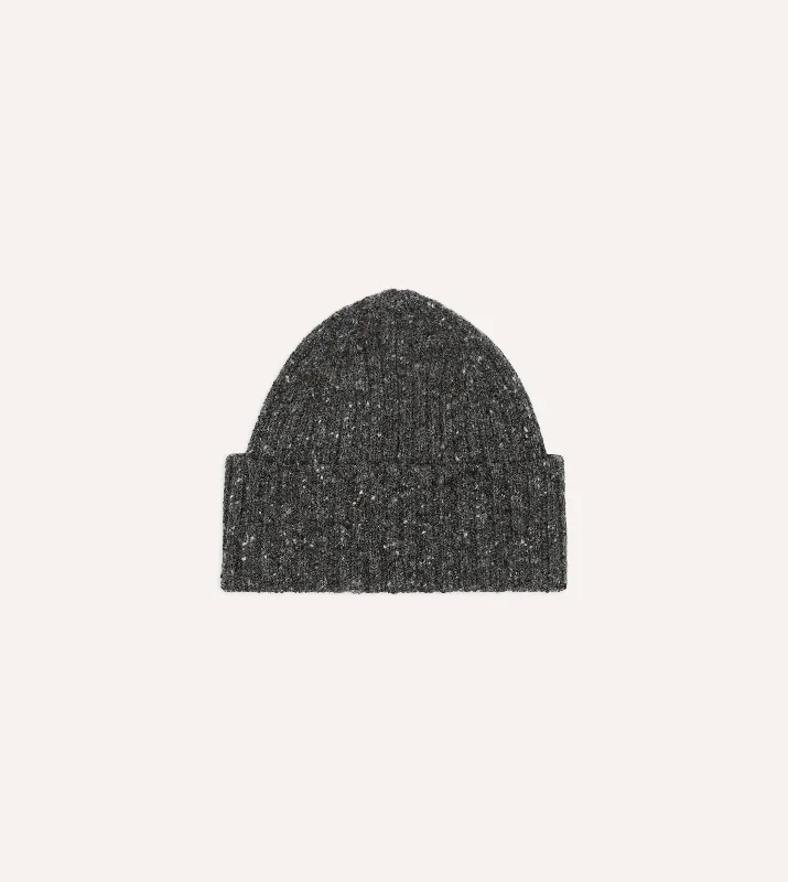Plain Beanie CapsGrey Donegal Ribbed Merino Knit Cap