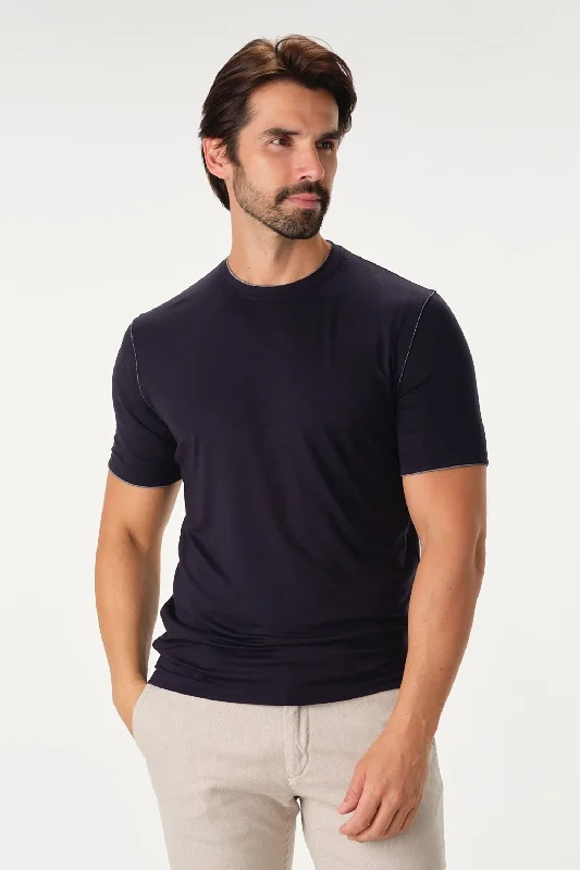 Stylish Men's HenleysSolid Performance Stitched Crew Neck T-Shirt