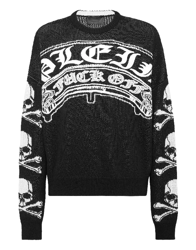 Men's Sweaters with Button-Up CollarsPullover Round Neck Long-Sleeve Gothic Plein