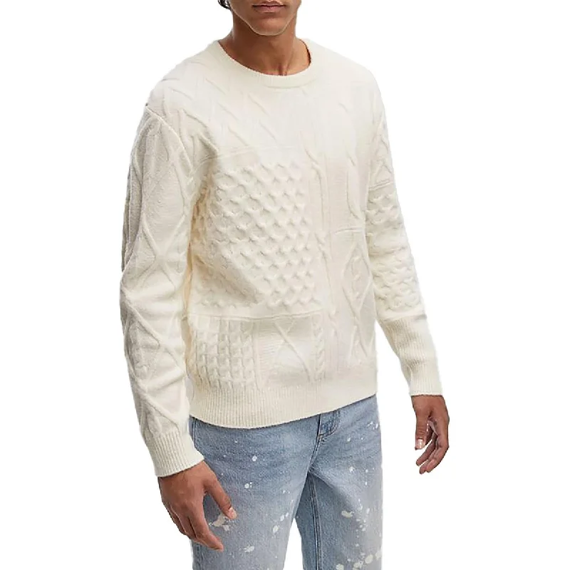 Men's Sweaters with Patchwork DesignsMens Ribbed Cable Knit Pullover Sweater