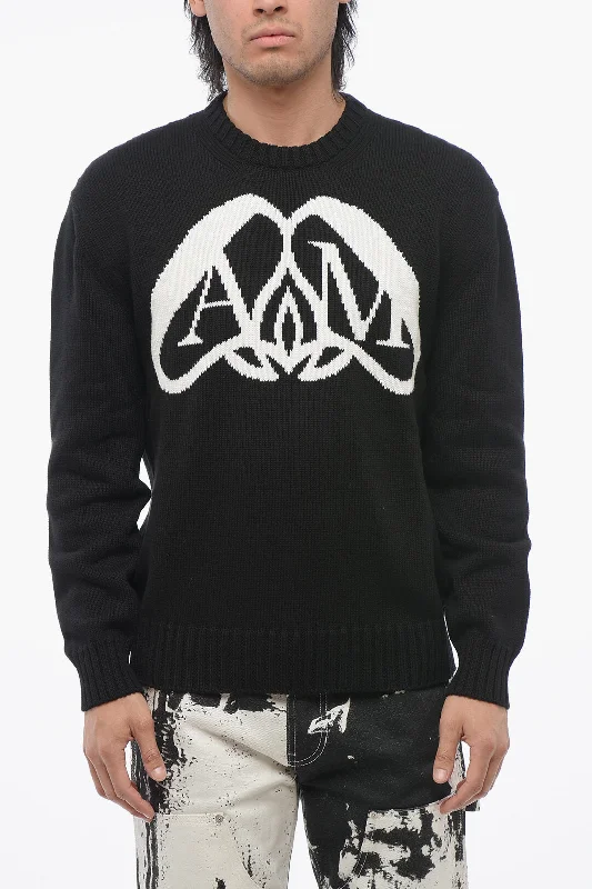 Men's Sweaters with Embroidered DesignsAlexander Mcqueen Crew Neck Cotton Pullover With Jacquard Logo