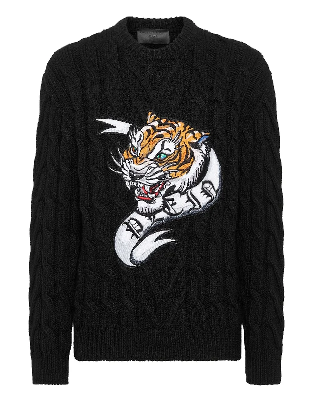 Men's Sweaters with Ribbed HemsWool Blend Roundneck Tattoo