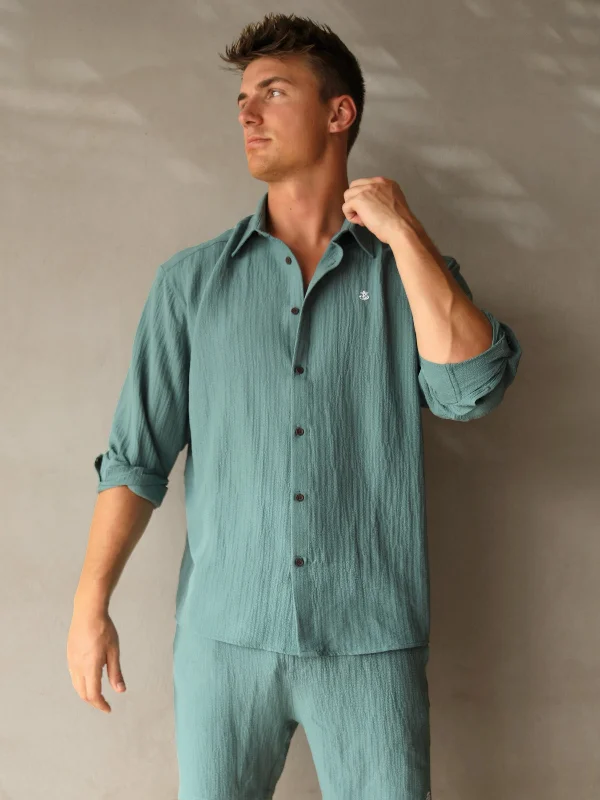 Men's Shirts with Raw-Edge HemlinesSalvatore Long Sleeve Shirt - Teal
