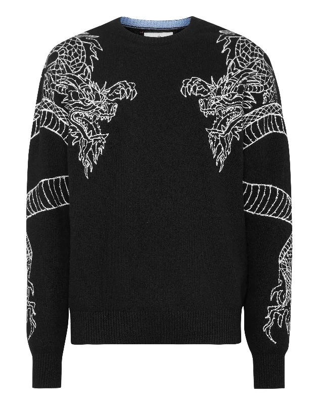 Men's Sweaters with Straight-Cut ShapesPullover Round Neck Long-Sleeve Dragon