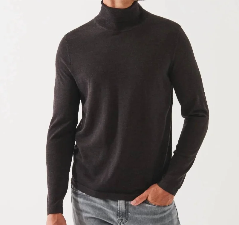 Men's Sweaters with Three-Quarter SleevesMerino Turtle Neck Sweater In Chocolate