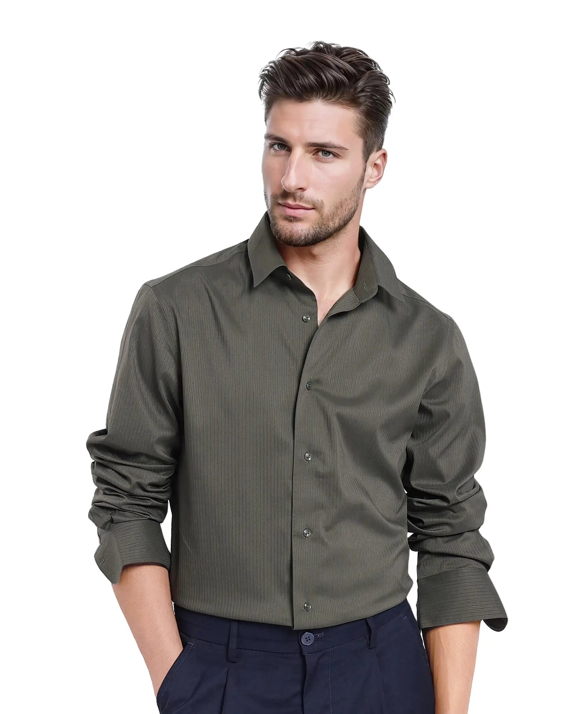 Men's Logo T-Shirts for Brand RepresentationRare Rabbit Men Lews Dark Olive Knitted Jacquard Fabric Full Sleeve Regular Fit Shirt Men's Logo T-Shirts for Brand RepresentationRare Rabbit Men Lews Dark Olive Knitted Jacquard Fabric Full Sleeve Regular Fit Shirt