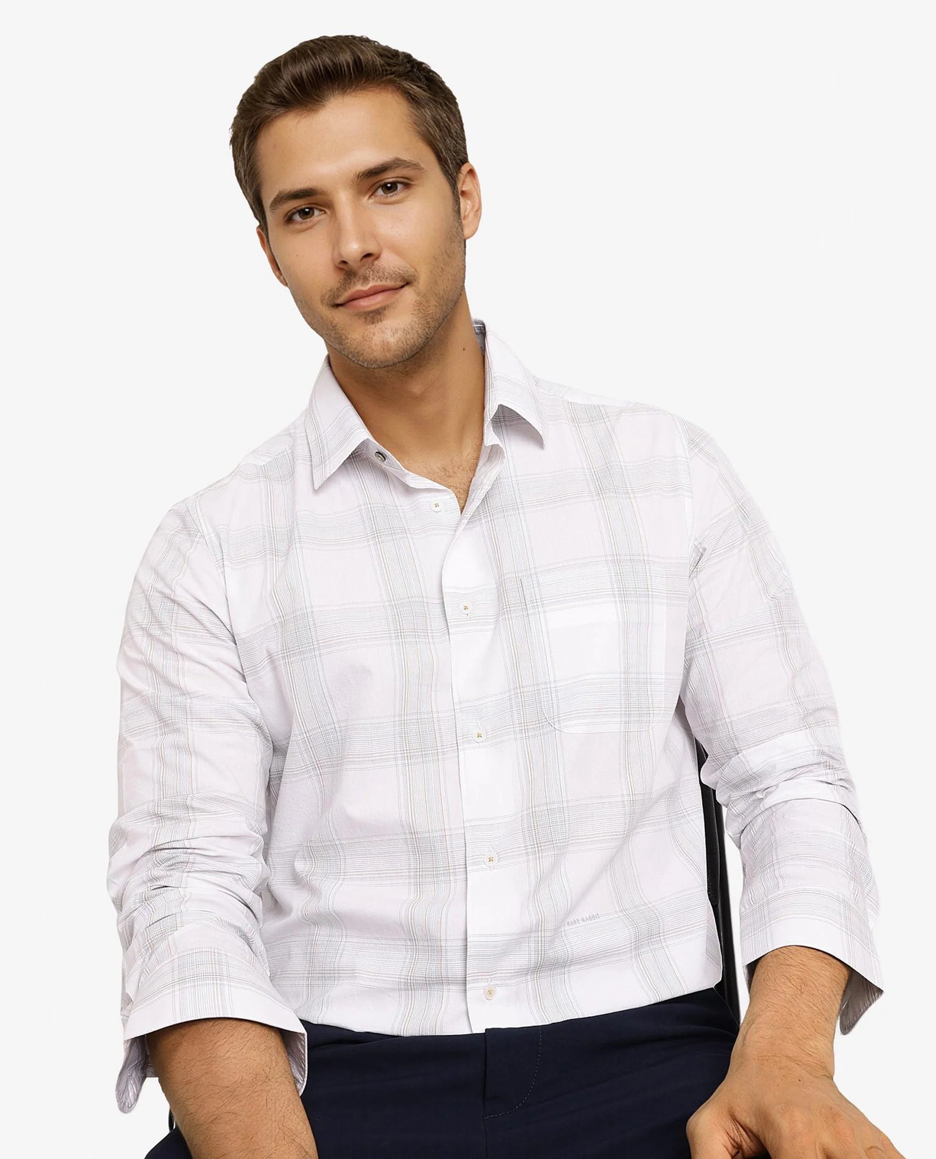 Men's Designer Dress Shirts for High-End FashionRare Rabbit Men Zinga White Cotton Fabric Full Sleeve Regular Fit Checks Shirt Men's Designer Dress Shirts for High-End FashionRare Rabbit Men Zinga White Cotton Fabric Full Sleeve Regular Fit Checks Shirt