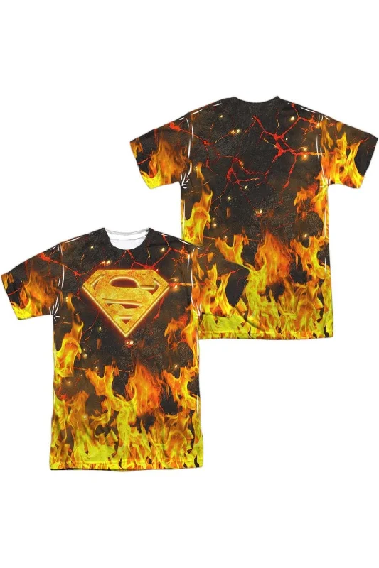 Men's Shirts with Logo EmbossmentsSuperman Fire Logo (Front/Back Print) Short Sleeve Adult Poly Crew Tee / T-Shirt Men's Shirts with Logo EmbossmentsSuperman Fire Logo (Front/Back Print) Short Sleeve Adult Poly Crew Tee / T-Shirt