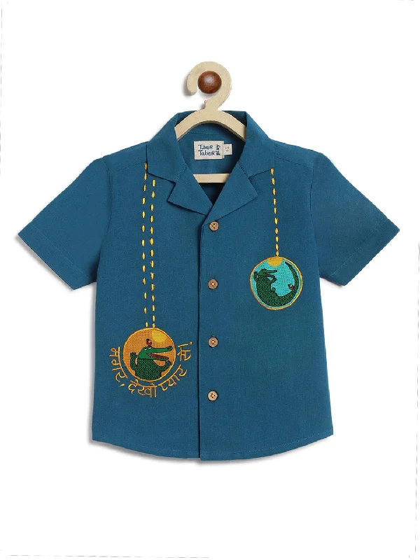 Men's Camping Shirts for Outdoor AdventuresPre-Order: Unisex Magar, Dekho Pyar Se Crocodile Shirt-Navy Men's Camping Shirts for Outdoor AdventuresPre-Order: Unisex Magar, Dekho Pyar Se Crocodile Shirt-Navy