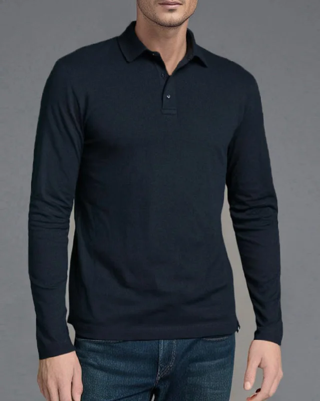 Men's Shirts with Embellished SleevesEZS Aria Navy Long Sleeve Polo