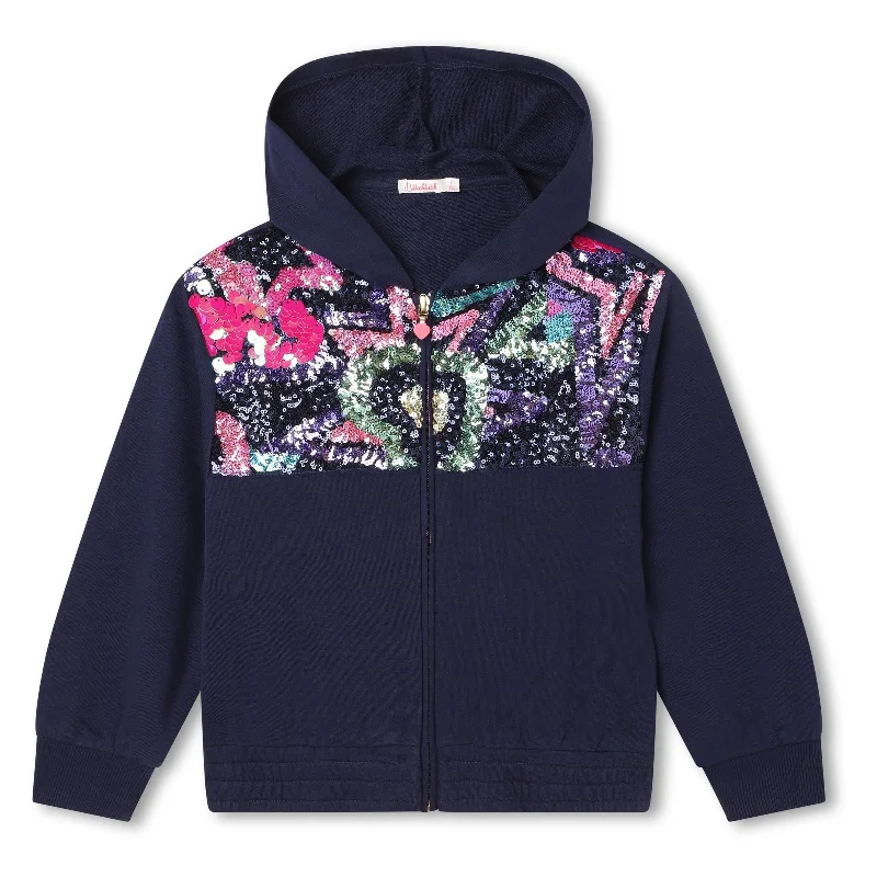 Men's Sweaters with Belt AttachmentsNavy Sequin Zip Up Hoodie