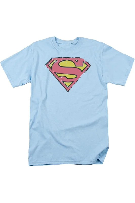 Men's Shirts with Mandarin CollarsSuperman Distressed Shield Short Sleeve Adult Tee / T-Shirt Men's Shirts with Mandarin CollarsSuperman Distressed Shield Short Sleeve Adult Tee / T-Shirt