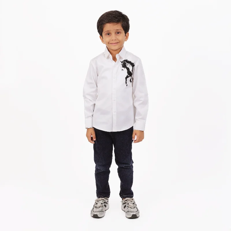 Durable Men's Work ShirtsPre-Order - White HORSE SHIRT For Boys