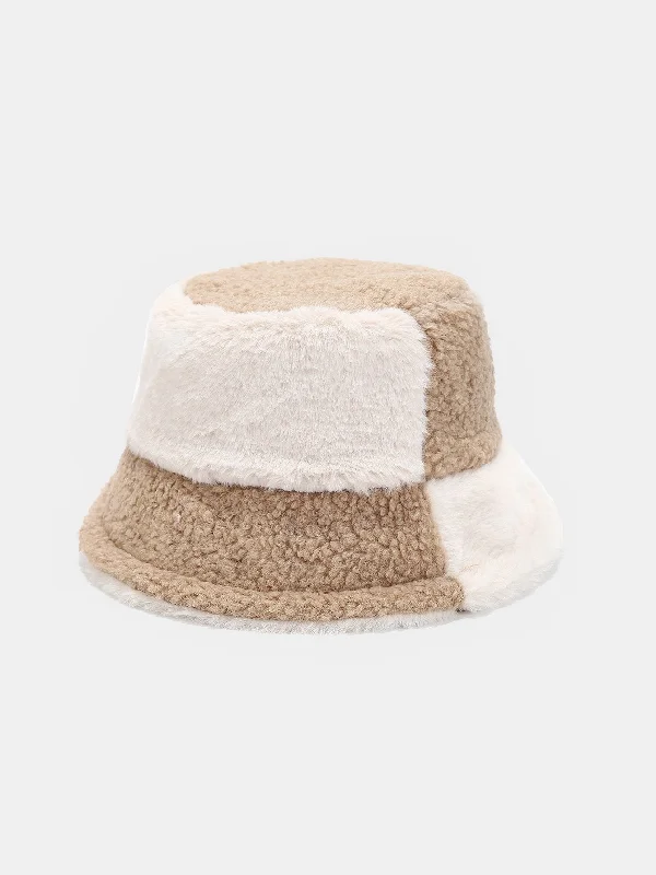 Black Cowboy HatsTeddy Color Block Warm Bucket Hat