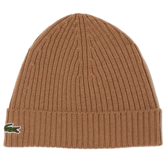 Stylish Trucker CapsLacoste Unisex Ribbed Wool Beanie (Brown) RB0001-51