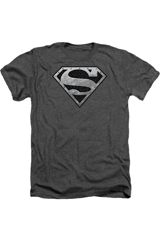 Men's Shirts with Patchwork PatternsSuperman Super Metallic Shield Adult Heather Tee / T-Shirt Men's Shirts with Patchwork PatternsSuperman Super Metallic Shield Adult Heather Tee / T-Shirt