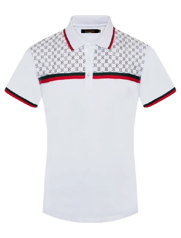 Men's Shirts with Adjustable HemlinesWhite Men's Luxury Design Short Sleeve Polo Red and Green Strip Style No: 3015 Men's Shirts with Adjustable HemlinesWhite Men's Luxury Design Short Sleeve Polo Red and Green Strip Style No: 3015