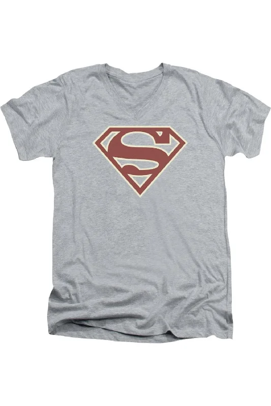 Men's Shirts with Button-Down CollarsSuperman Crimson & Cream Shield Short Sleeve Adult V Neck Tee / T-Shirt Men's Shirts with Button-Down CollarsSuperman Crimson & Cream Shield Short Sleeve Adult V Neck Tee / T-Shirt