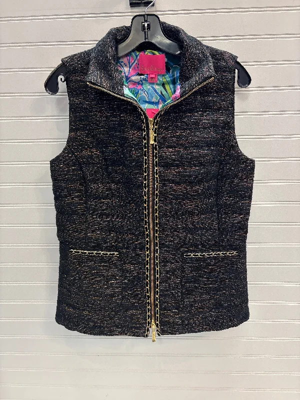 Luxurious Men's Cashmere CoatsVest Designer By Lilly Pulitzer In Black & Gold, Size: S Luxurious Men's Cashmere CoatsVest Designer By Lilly Pulitzer In Black & Gold, Size: S