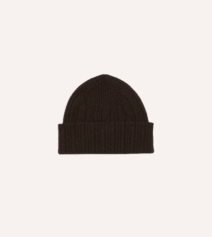 High-Quality Work HatsBrown Angora Lambswool Ribbed Knit Cap