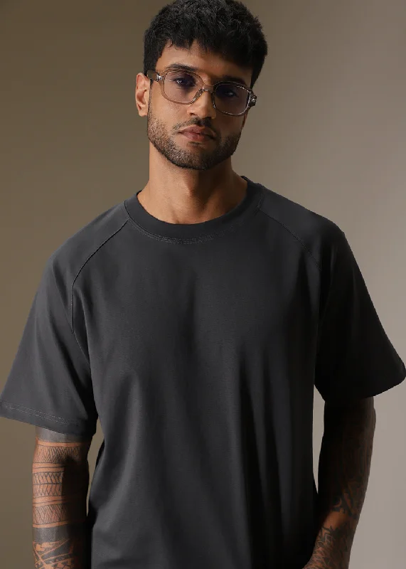 Men's Shirts with Graphic SleevesCut And Sew Dark Grey Oversized T-shirt
