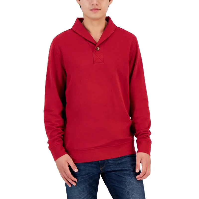 Men's Sweaters with Raglan SleevesMens Fleece Placket Pullover Sweater
