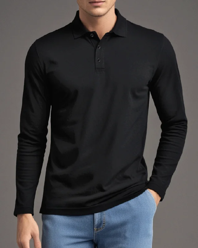 Elegant Men's Dress ShirtsEZS Aria Black Long Sleeve Polo
